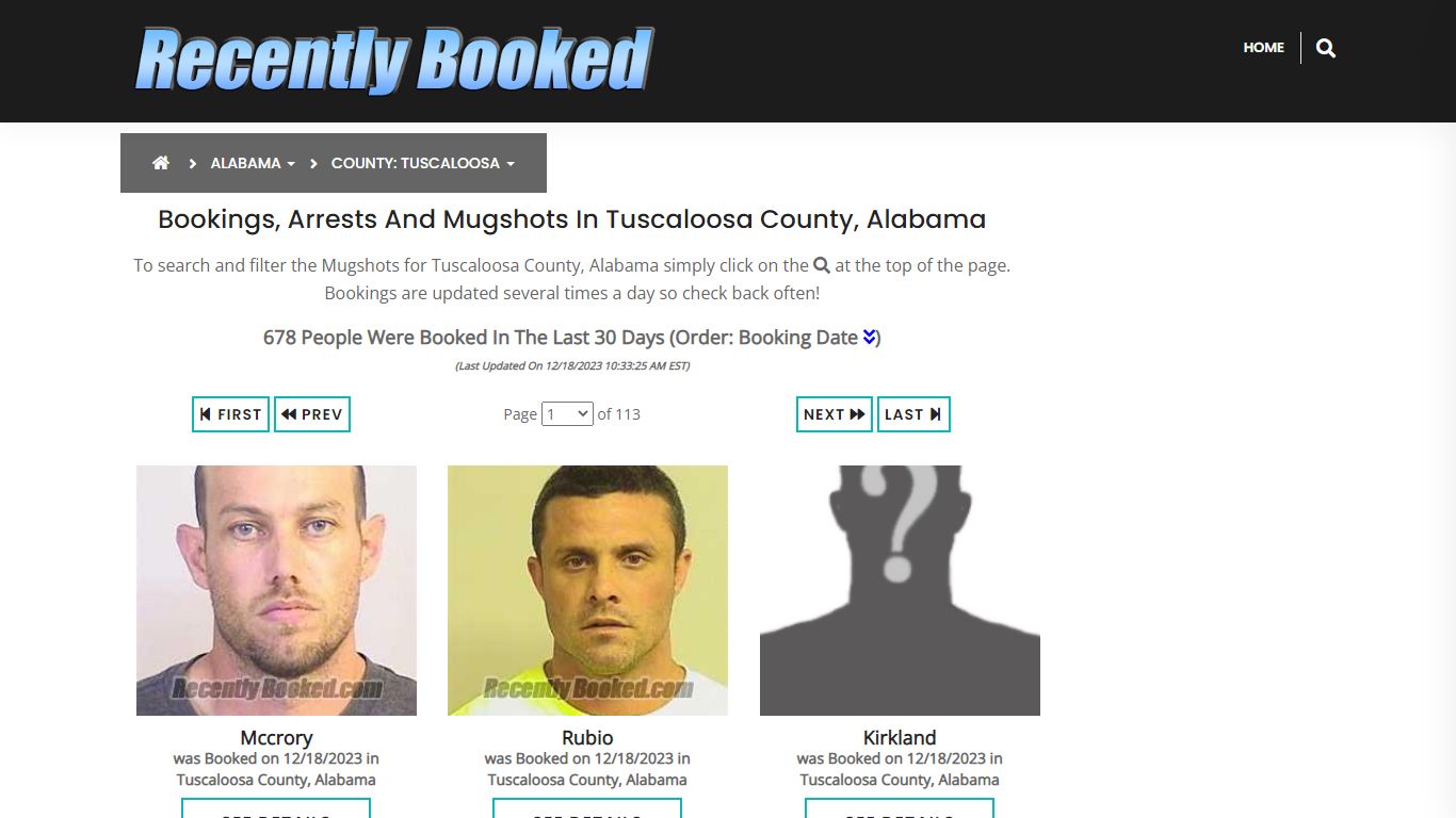 Bookings, Arrests and Mugshots in Tuscaloosa County, Alabama